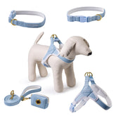 Baby Blue Vegan Leather Harness, Dog Collar, Lead and Poo Bag Holder Complete Set